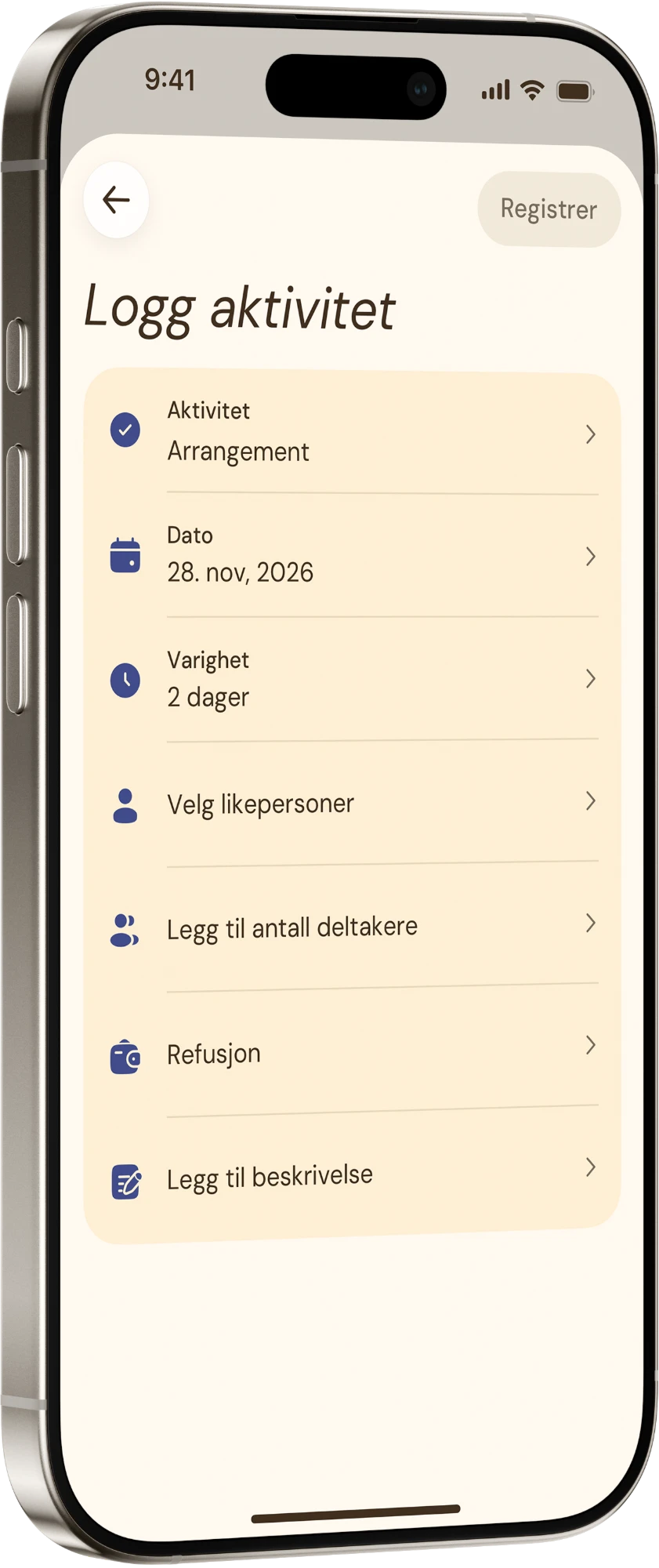 Meander-appen: logg aktivitet